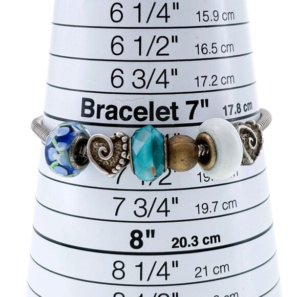 Vintage Sterling Silver 925 6 Charm Bracelet with Blue Murano Glass Beads 7.75" - Picture 4 of 6